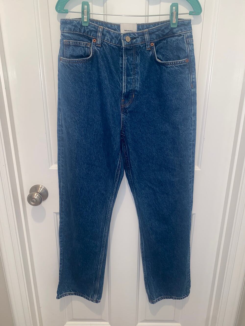 Reformation Cynthia High Rise Straight Jeans Blue Cleary Wash Ankle size 29